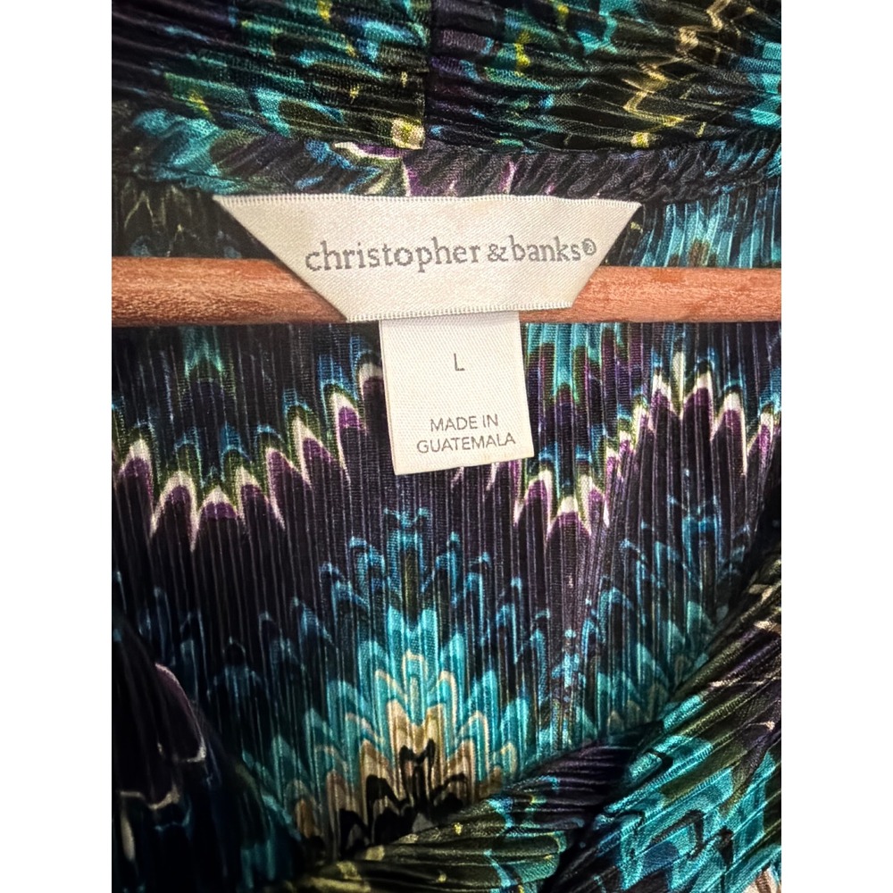 Christopher & Banks Chevron Plisse Cowl Neck Sleeveless Top Teal Purple Large - Picture 6 of 10